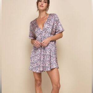 Lulu's Pink and Blue Floral Dress